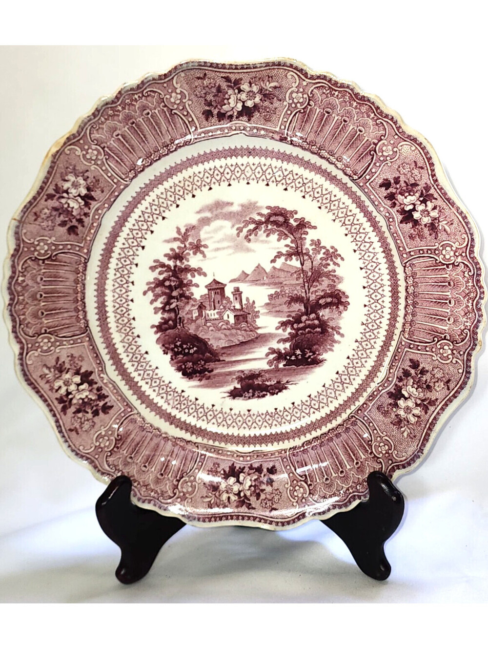 Antique Ralph Stevenson Pink Transferware Charger Plate Cologne Pattern